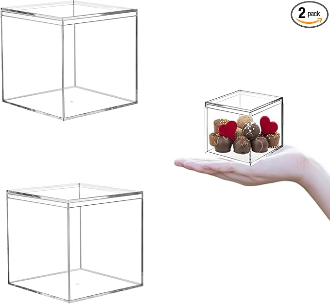KissYou Acrylic Box with Lid 2 Pieces Small Clear Square Cube Small Mini by KissYou