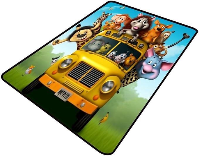 Rug, The Animals in The Car Pattern Printing Anti-Slip Backing Area Rugs Stain by Snarena