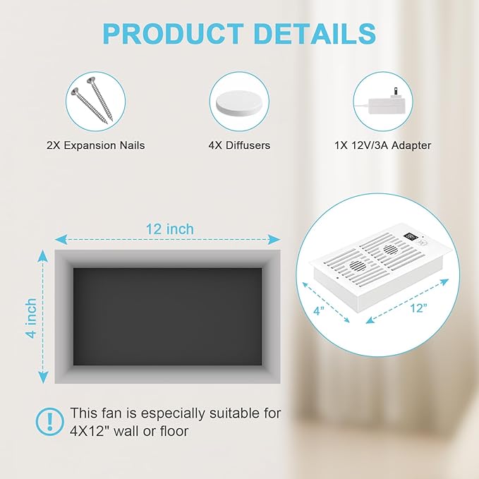Register Booster Fan for 4" x 12" Vents Only, 10 Speeds to Control Cool and - Image 7