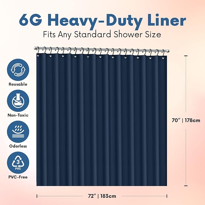 Italian Collection PEVA Shower Curtain Liner 6G Thick, PVC-Free 72" x 72" – - Image 2