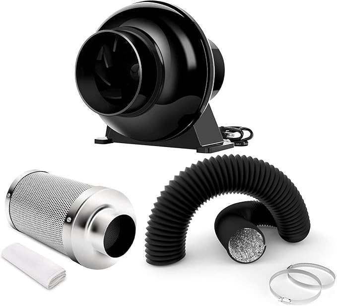 iPower 4 Inch 195 CFM Inline Fan Circulation Vent Blower, Air Carbon Filter and by iPower