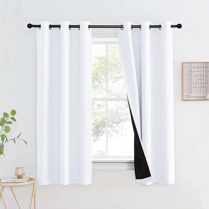 NICETOWN White 100% Blackout Lined Curtain, 2 Thick Layers Completely Blackout by NICETOWN