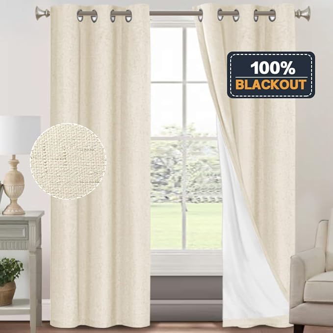 PrinceDeco Linen Blackout Curtains 84 inch Length 2 Panels Set 100% Blackout - Image 6