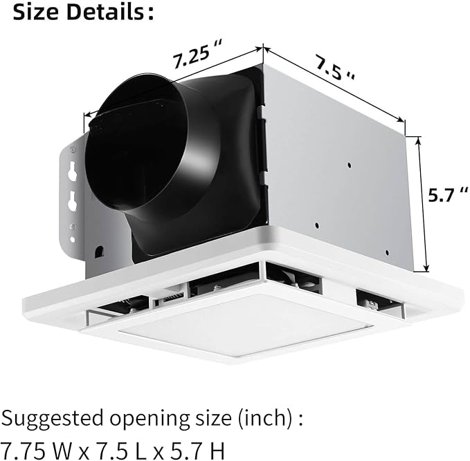 Bathroom Exhaust Fan with Light 110 CFM Quiet 6500K 800LM Household Ventilation - Image 3