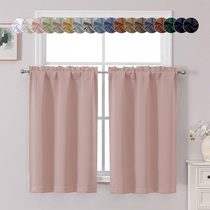 Chyhomenyc Blush Pink Short Blackout Curtains 45 Inch Length, Small Kitchen by Chyhomenyc