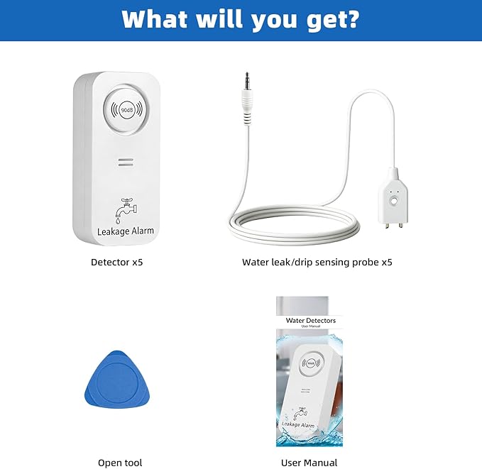 Water Leak Detector 5 Pack, 90dB Water Sensor Alarm - Image 8