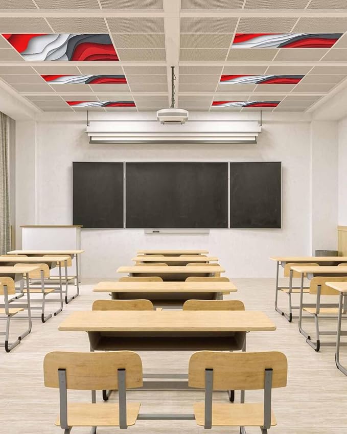Yukro 1 Pack Red Ombre Fluorescent Light Covers Red Grey Gradient Abstract Wave - Image 4