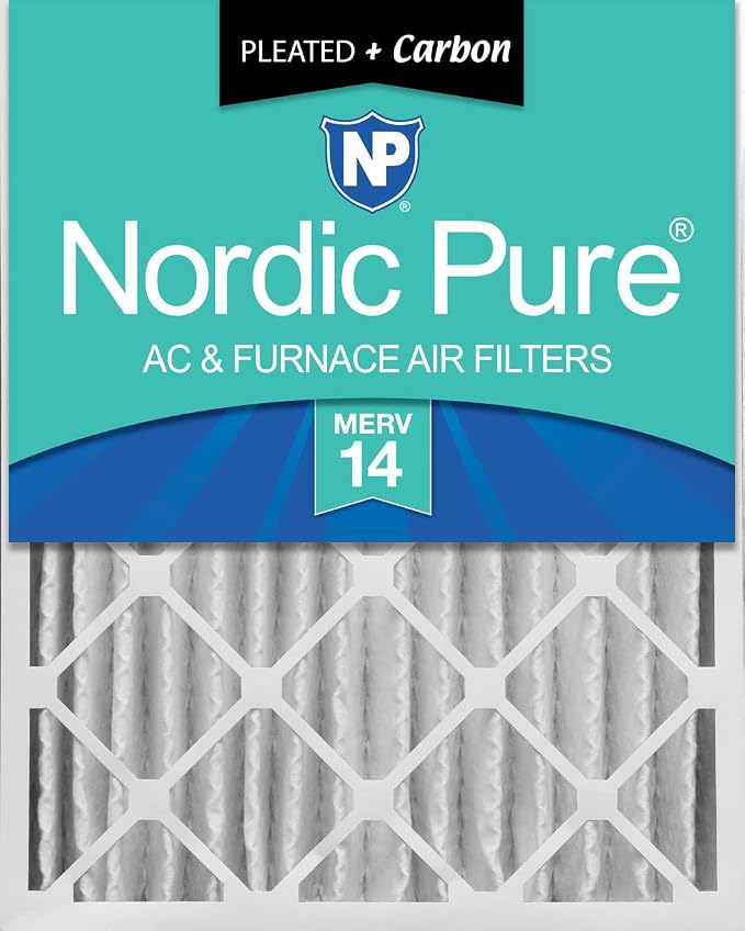 Nordic Pure 16x20x4 Pleated MERV 14 Plus Carbon Air Filters 1 Pack | Actual by NordicPure