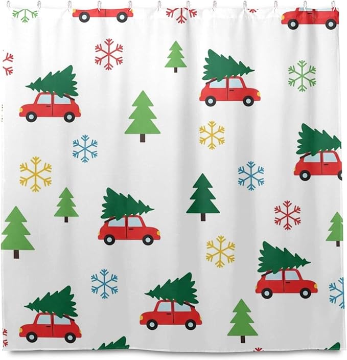 Tree Car Christmas White Shower Curtain Liner 72×72 inch - Image 2