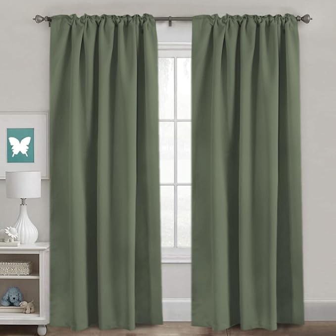 H.VERSAILTEX Back Tab Dark Green Curtains 90 Inch Long - Image 2