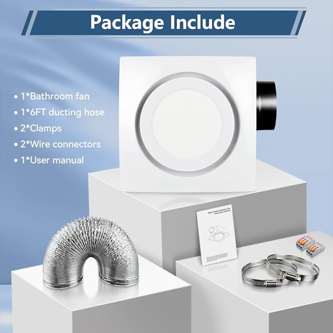 Bathroom Exhaust Fan with Light 88CFM 1.0 Sone, Quiet 28W Bath Shower Fan 3CCT - Image 2