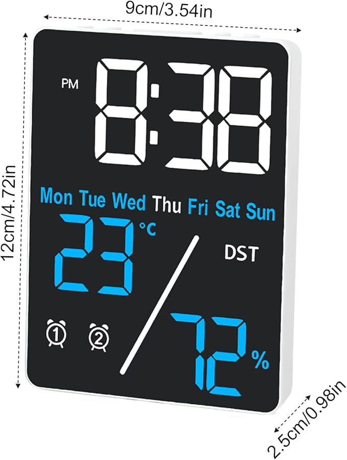 Digital Room Thermometer Hygrometer Alarm Clock, 5.9 inch Desktop Accurate - Image 2