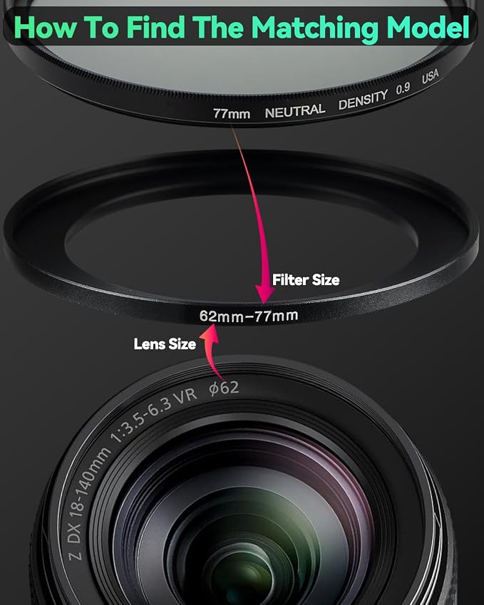 43-62mm Metal Step-Up Ring Adapter Compatible - Image 5