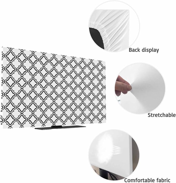 Moroccan Black White Classic Lattice Indoor TV Cover, Elastic TV Screen - Image 7