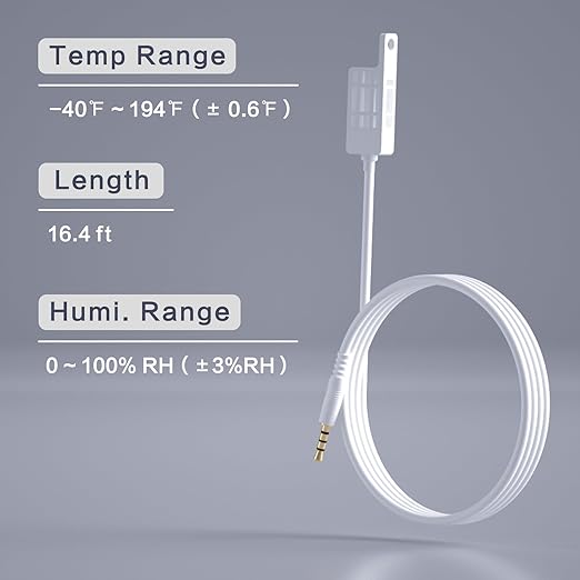 External Temperature & Humidity Sensor Probe – Waterproof, Wide Range, 16.4ft - Image 2