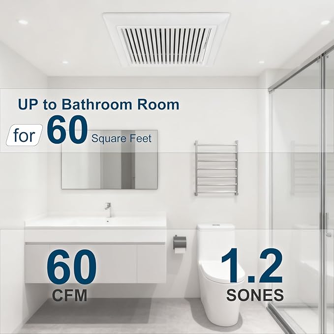 Bathroom Exhaust Fan 60 CFM 1.2 Sone, 3 Inch Duct, Quiet Energy Saving - Image 2