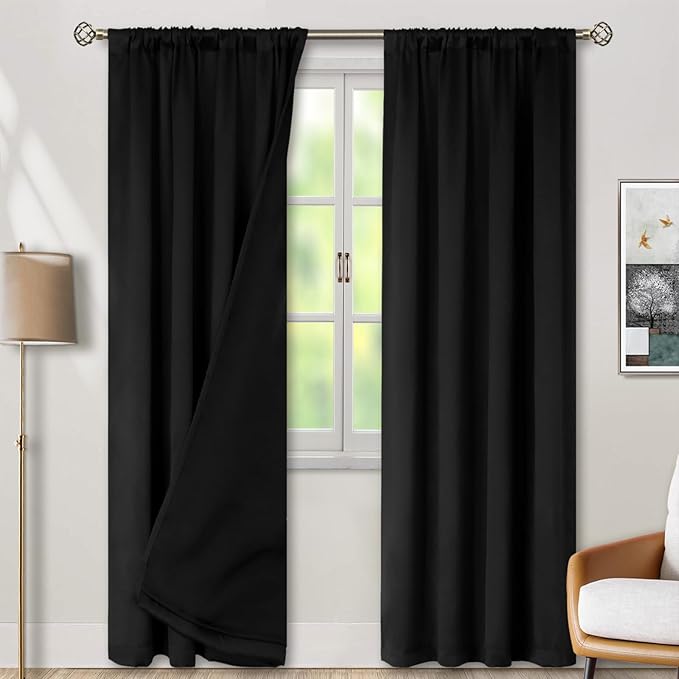 BGment Black Blackout Curtains for Bedroom 90 Inch Length, Rod Pocket 100% by BGment