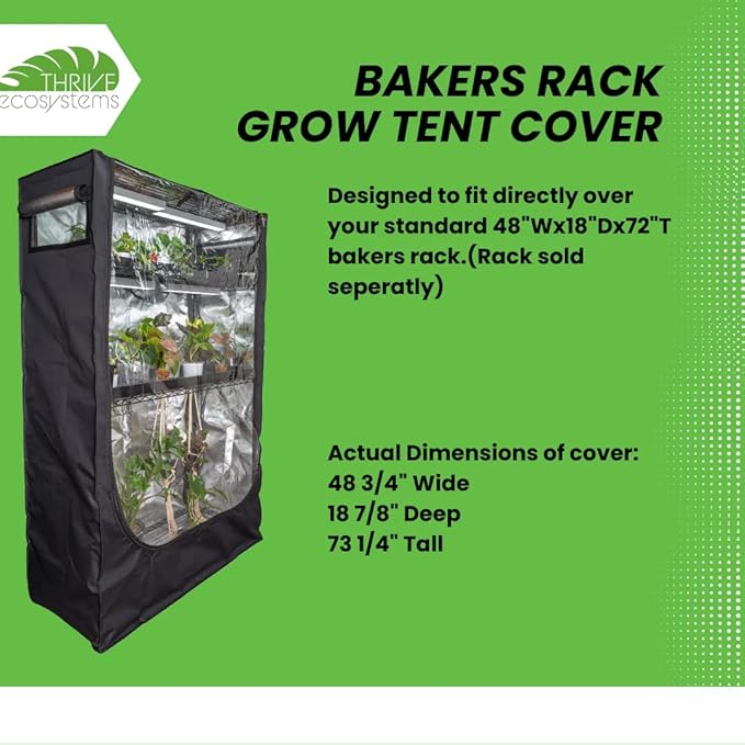 48"x18"x72" Grow Tent Cover for Baker's Rack – Clear Front Door, Adjustable - Image 3