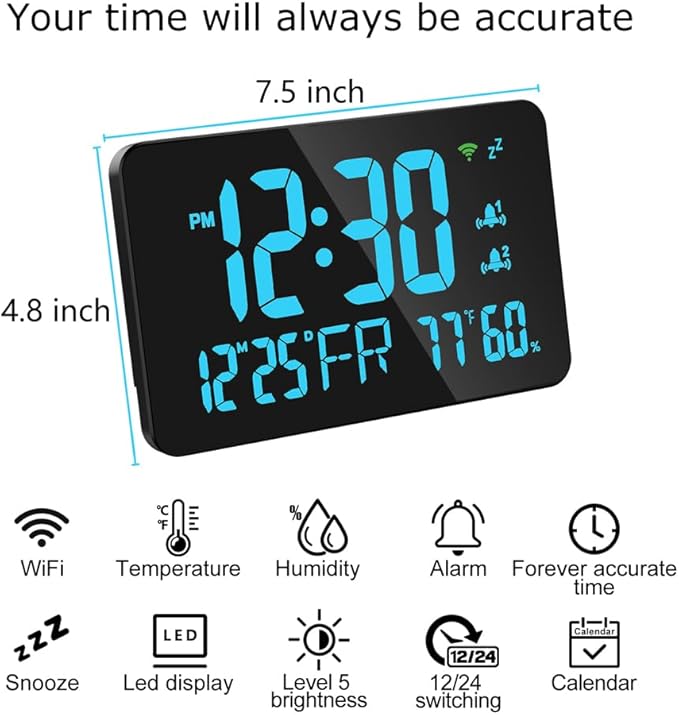 Walfront Tuya WiFi Digital Alarm Clock Desktop Clock Calendar Intelligent - Image 3