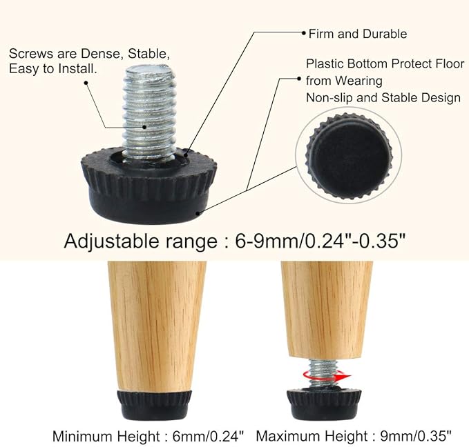 uxcell M6 x 10 x 15mm Leveling Feet Adjustable Leveler Floor Protector Cover Pad - Image 4