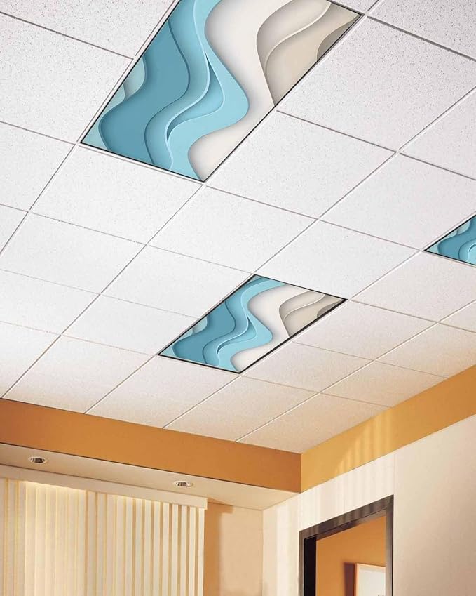 Yukro 3 Pack Teal Ombre Fluorescent Light Covers Abstract Stripe Ocean Wave - Image 2