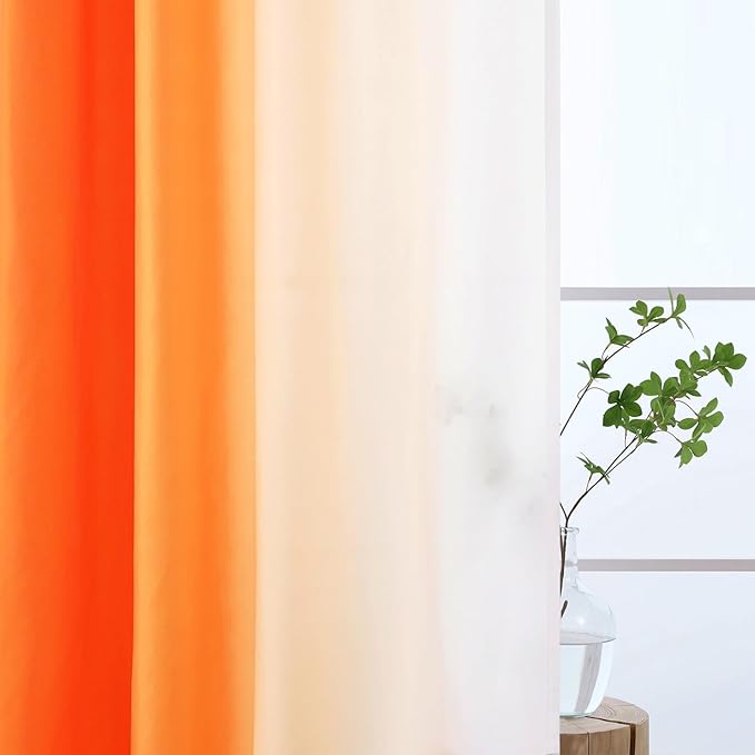 L.Z.E Orange and White Ombre Privacy Curtains 84 Inches Long 2 Panels Set - Image 3