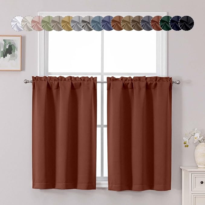 Chyhomenyc Terracotta Short Blackout Curtains 36 Inch Length, Small Kitchen by Chyhomenyc
