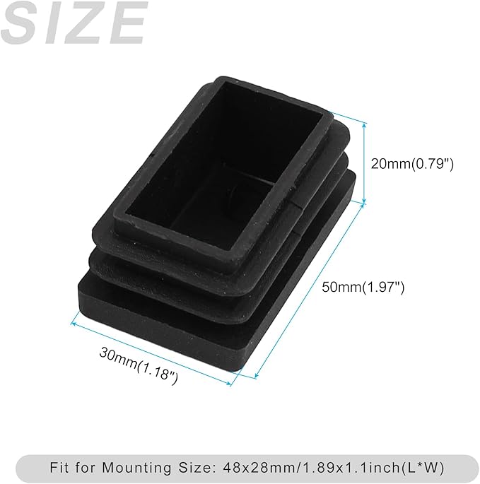 METALLIXITY Rectangle End Caps 2Pcs, Plastic Rectangle Tube Inserts Threaded - Image 2