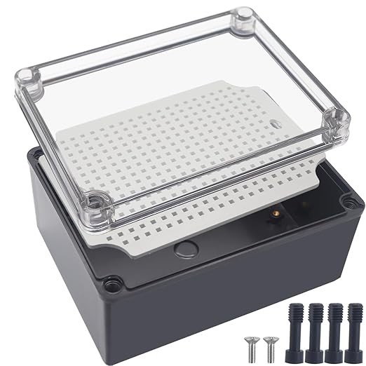 Junction Box, IP67 Waterproof ABS Black Project Box Clear Cover by Otdorpatio