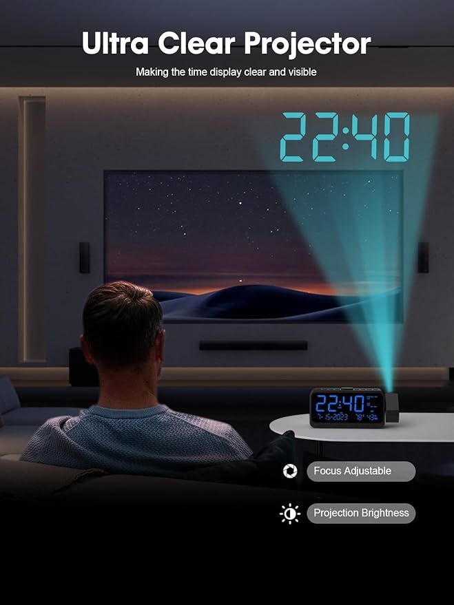 ROCAM Projection Alarm Clock for Bedroom Ceiling, Digital Clock - Image 3