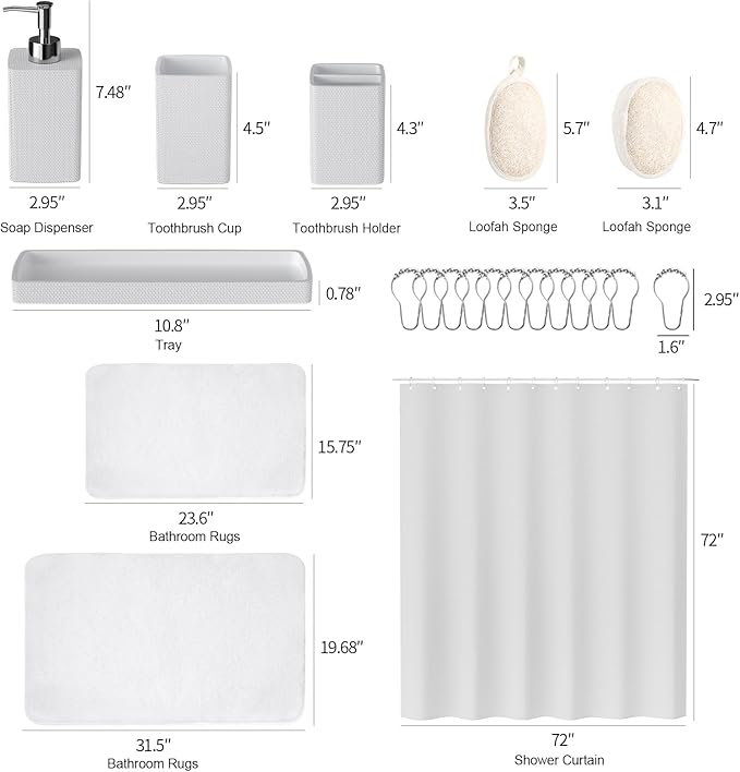 White Bathroom Set, Natural Loofah Sponge, Soap Dispenser, Toothbrush Holder - Image 8