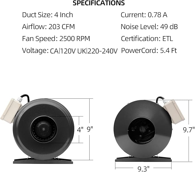 SunStream 10 Inch Inline Duct Fan 810 CFM Ventilation Fan - Image 3