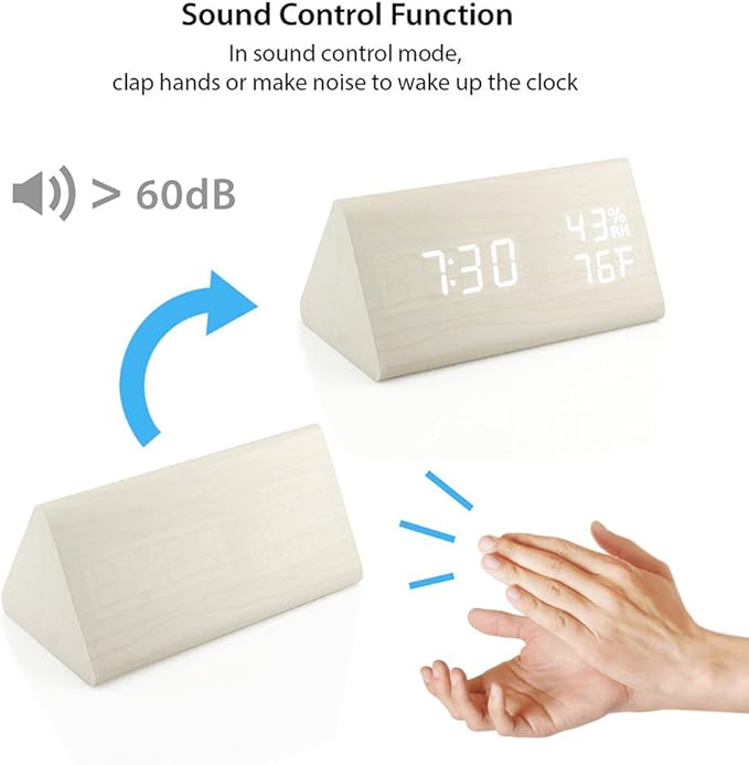 OCT17 Wooden Alarm Clock, Wood Alarm Clock Smart LED Digital Clock - Image 5
