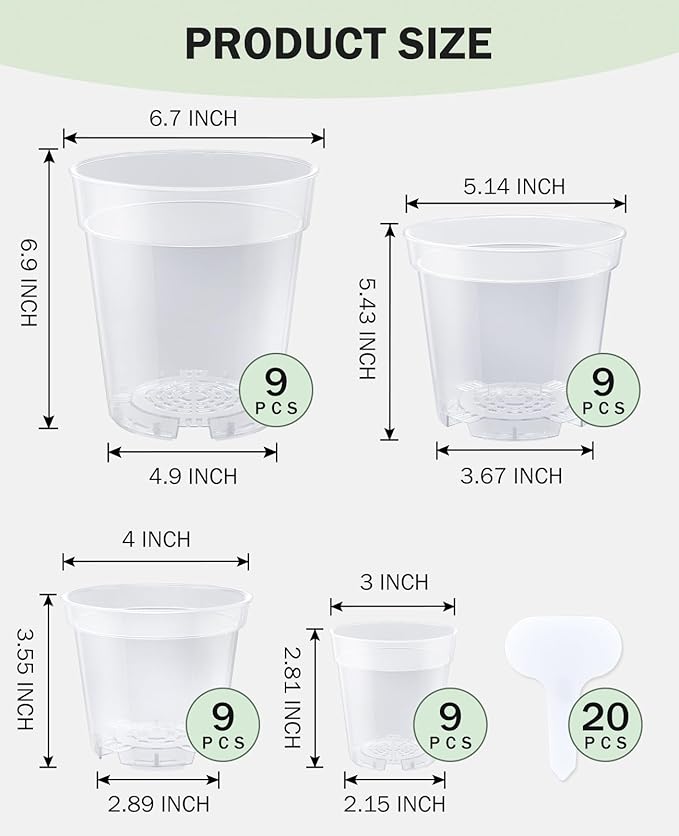 homenote Clear Nursery Pots for Plants, 3/4/5/6.7 Inch Plant Pot for Planting - Image 7