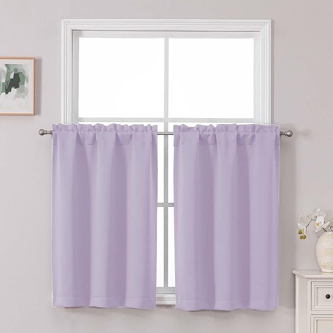 Chyhomenyc Short Curtains 36 Inch Length, Small Light Purple Curtain Tier Rod by Chyhomenyc