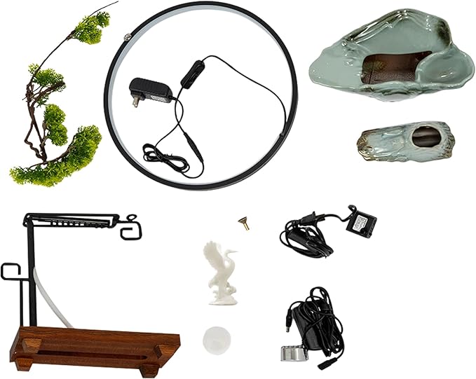 15In White Crane Water Fountain Waterfall Indoor Tabletop Decration Humidifier - Image 7