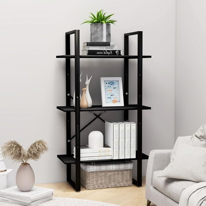 Black Metal Storage Shelf 11.8 x 23.6 x 41.3 in Matte Engineered Wood Bookcase by Unknown