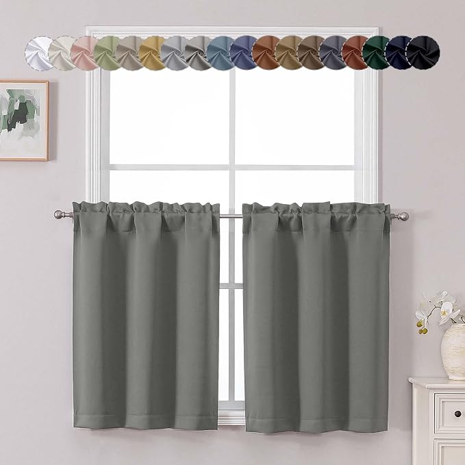 Chyhomenyc Light Grey Short Blackout Curtains 24 Inch Length, Small Kitchen by Chyhomenyc