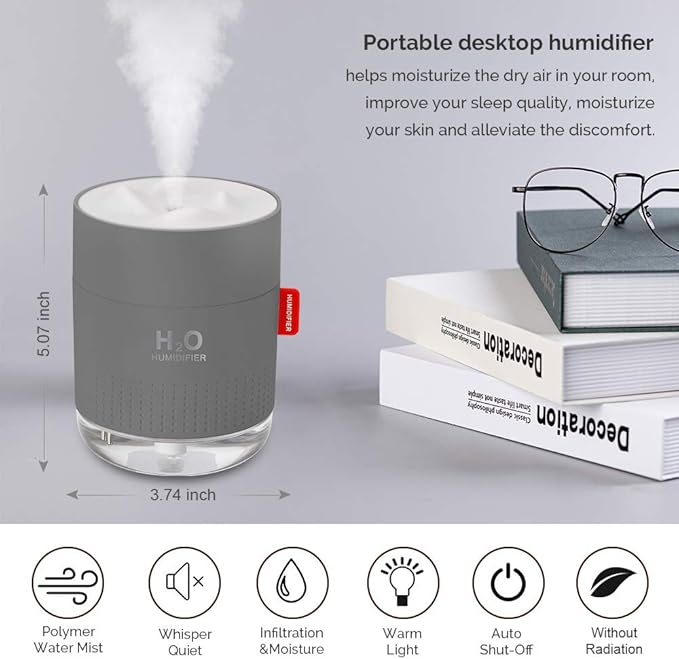 Portable Mini Cool Mist Humidifier, 500ml USB Personal Desktop Humidifier - Image 2