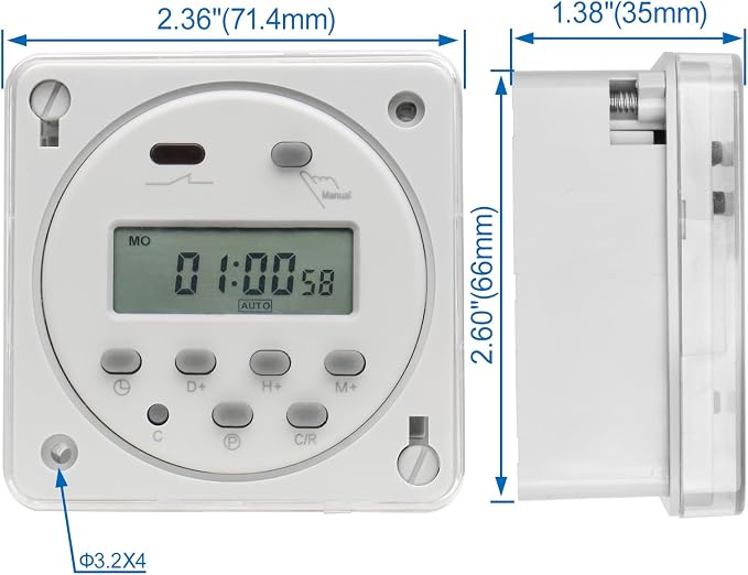 Baomain Time Switch Relay with Waterproof Cover, Digital LCD Programmable Timer - Image 4