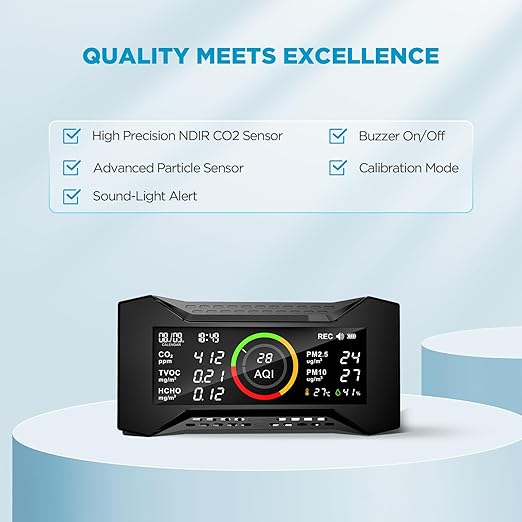 8-in-1 Air Quality Monitor Indoor, CF-20 Portable Air Quality Tester CO2 - Image 7