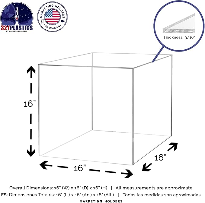 2 Pack 16 Inch Clear Acrylic Display Box Versatile Square One Piece No Lid - Image 5