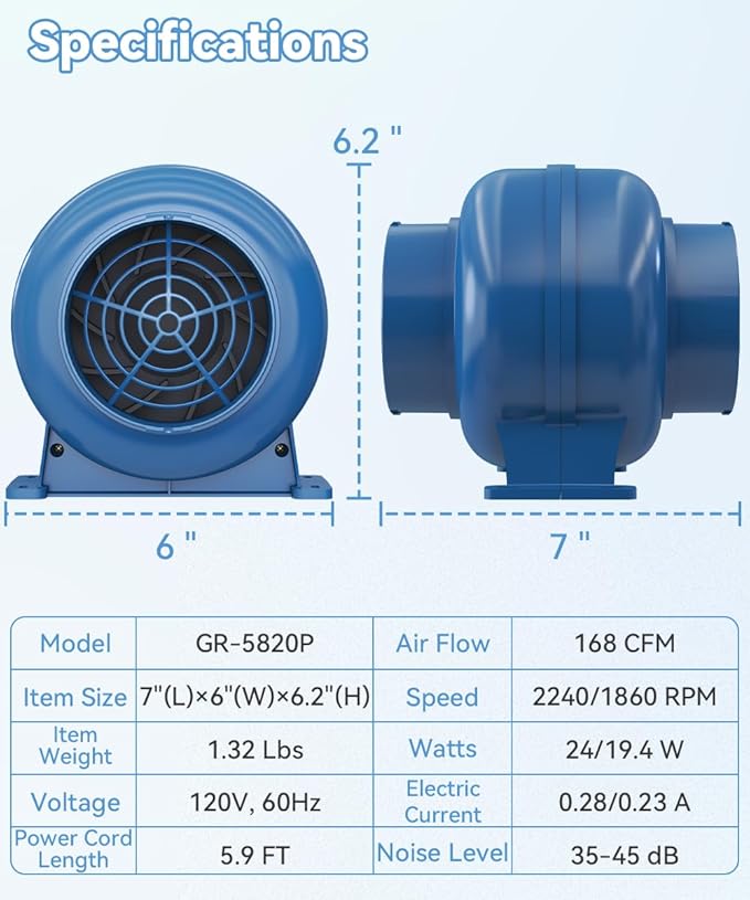 Artibear 3.5 Inch 168 CFM Inline Duct Ventilation Fan - Image 6
