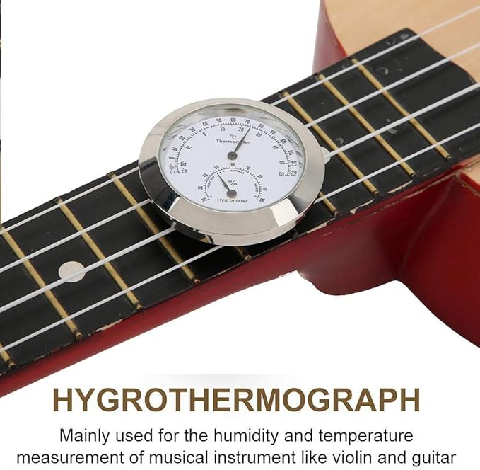 Tbest Guitar Analog Hygrometer, Round Alloy Digital Thermometer Hygrometer - Image 3