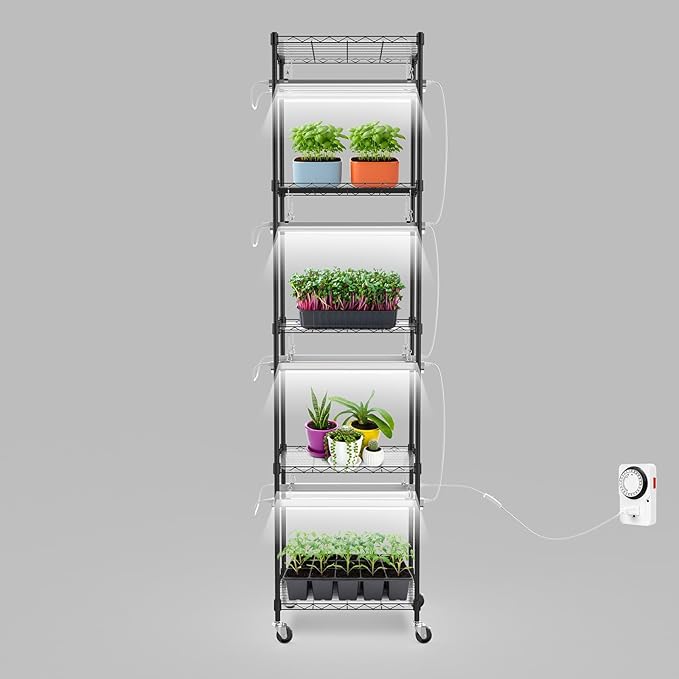 SOLIGT Plant Shelf with Grow Lights, 5 Tier Grow Light Stand Rack with 8 Pack by SOLIGT