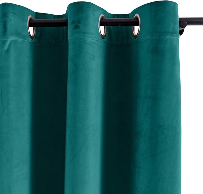 ChadMade Extra Long Blackout Lined Premium Velvet Curtain Everlade Teal - Image 2