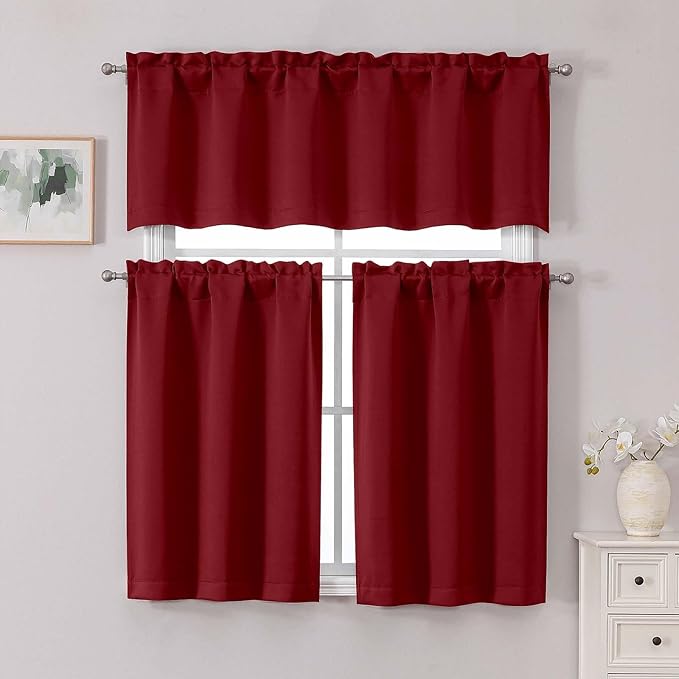 Chyhomenyc Short Kitchen Curtains 30 Inch Length, Small Red Curtain Rod Pocket - Image 2