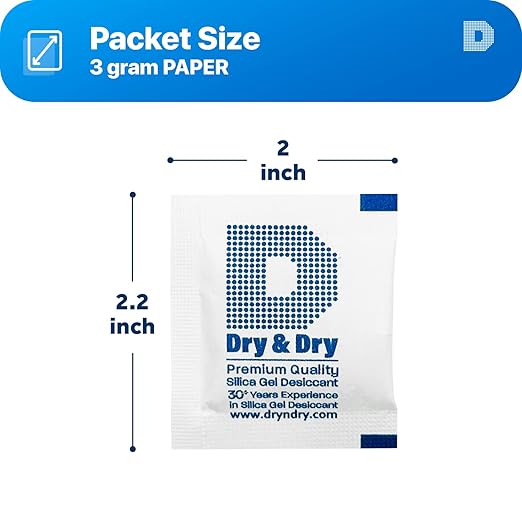 3 Gram Pack of 250 "Dry & Dry" Premium Pure & Safe Silica Gel Packets Desiccant - Image 6