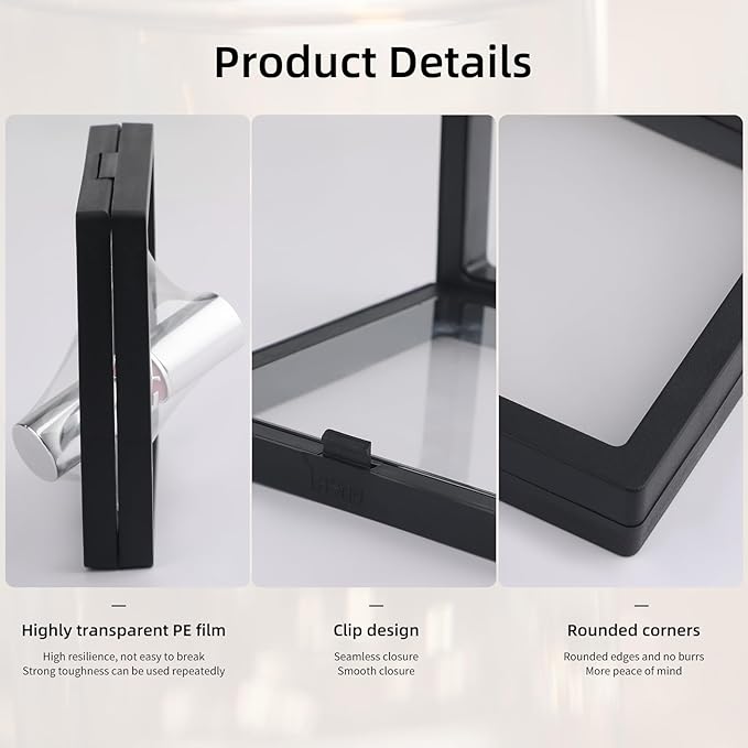 20 Pcs Black 3D Floating Display Case 4.3 x 4.3 x 0.8 inch, Nail Display Cases - Image 3