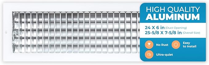 Aluminum 24 x 6 Air Vent Cover – Adjustable Grille by Air360